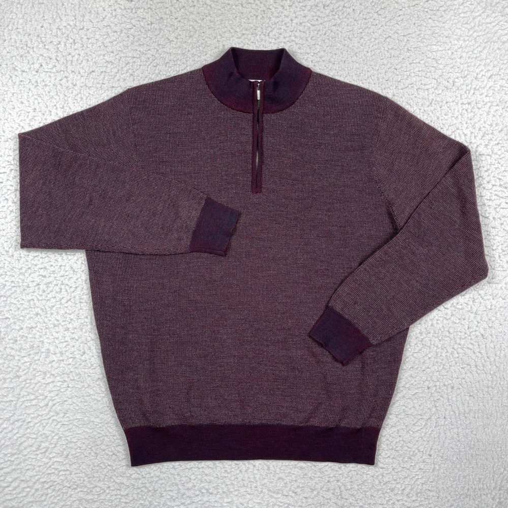 Peter Millar Sweater Mens XL Burgundy Merino Wool Quarter Zip Birdseye Luxury